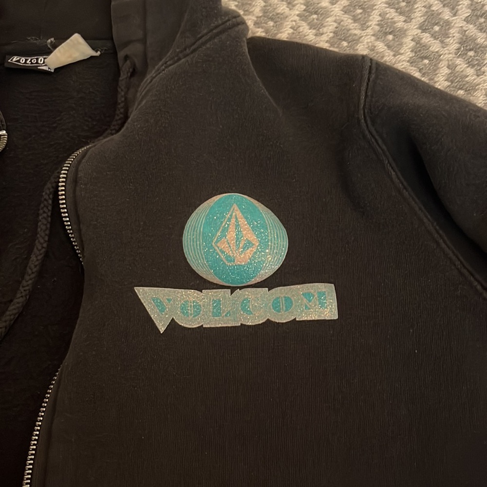 Volcom Hoodie Black Teal Zip Up - Picture 2 of 7